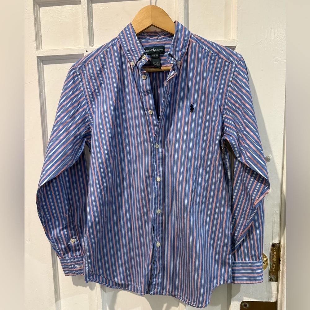 Ralph Lauren Men's Shirt with Blue and Pink Stripes